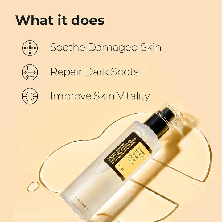 Flasche des regenerierenden Snail Mucin Serums, das Hautregeneration fördert und intensive Feuchtigkeit spendet.