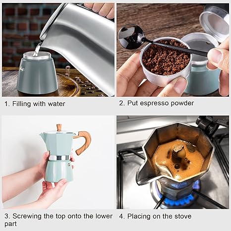 Abnehmbarer Griff, Ausgießer & Deckel: Kompakter Aluminium Perkolator für perfekten Reise-Espresso.