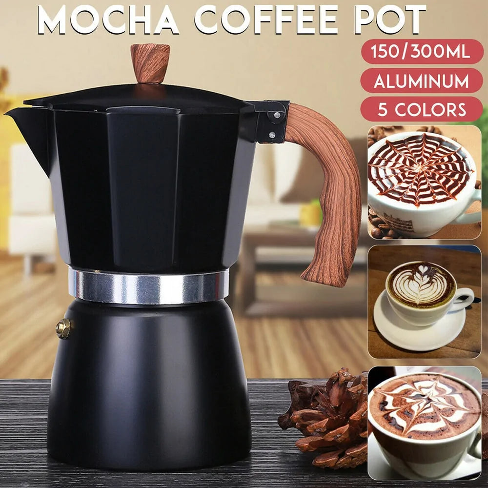 Kompakter Espresso Perkolator Kaffeekocher aus leichtem Aluminium für perfekten Reisekaffee.