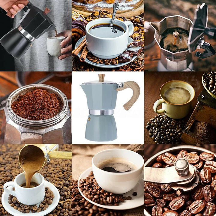 Aluminium Perkolator Kanne, speziell für die Zubereitung von traditionellem Espresso auf Reisen.