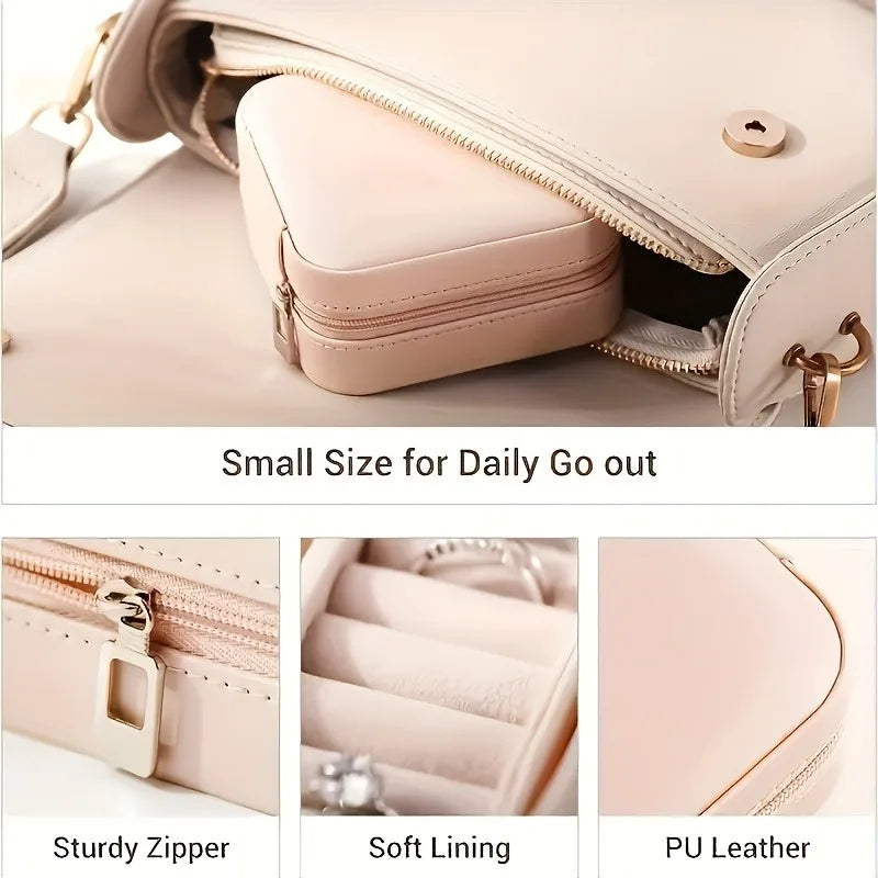 Stilvoller Schmuckorganizer aus PU-Leder für Ringe, Ohrringe und Halsketten auf Reisen.