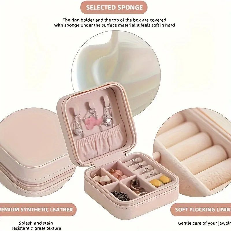 Geschlossener Reise-Schmuckorganizer aus PU-Leder, ideal für sichere Aufbewahrung von Schmuck.