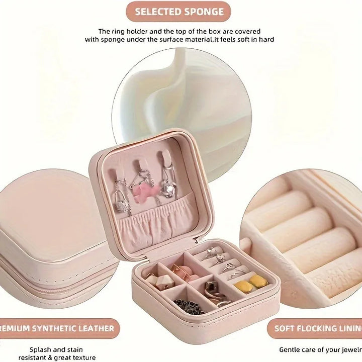 Geschlossener Reise-Schmuckorganizer aus PU-Leder, ideal für sichere Aufbewahrung von Schmuck.