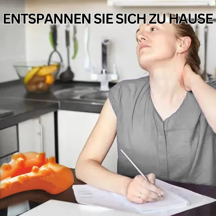 Nahaufnahme des RelaxTherapy Massagegeräts: Ergonomisches Design für komfortable & effektive Nacken- & Schultermassage.
