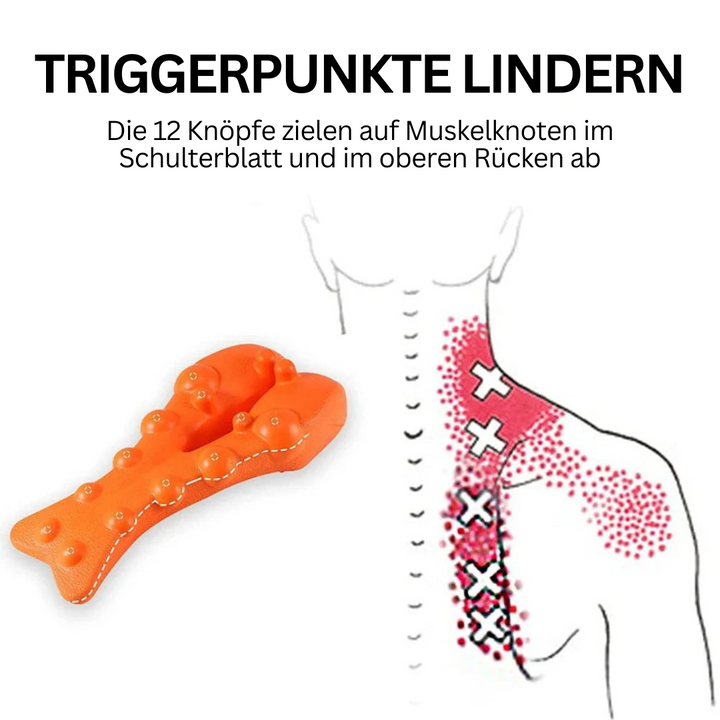 Mann nutzt RelaxTherapy Nackenmassagegerät zur effektiven Schmerzlinderung, Entspannung & Verbesserung der Haltung.