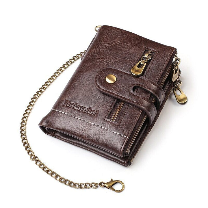 Retro Herren Brieftasche mit Kette in Schwarz, sicheres Portemonnaie für Alltag und Fashion.