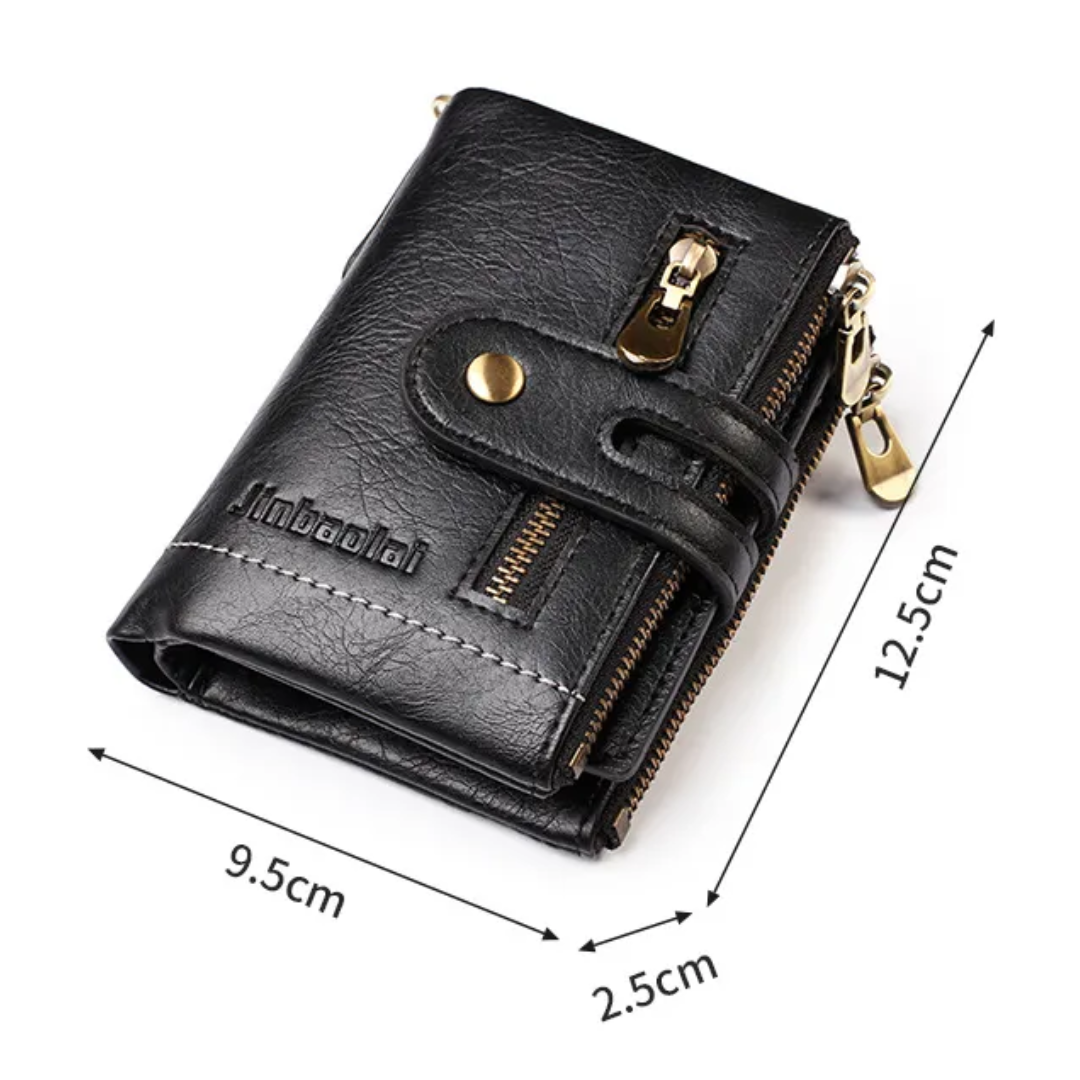 Schwarze Herren Geldbörse mit Kette, Retro-Stil, alltagstauglich und sicher für Karten & Bargeld.