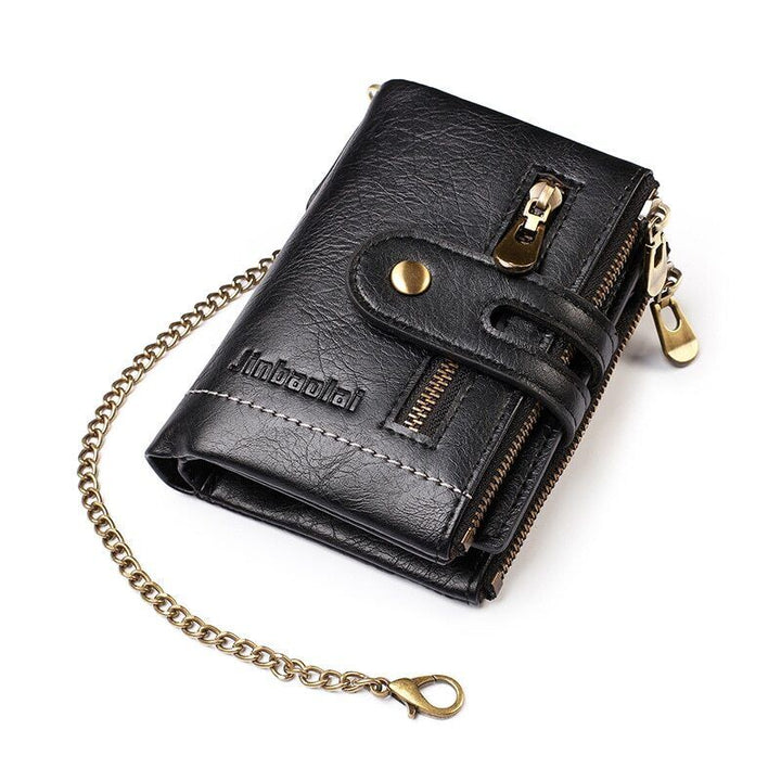 Sichere Retro Herren Brieftasche mit Kette, Diebstahlschutz, praktische Kartenfächer, Kaffee-Ton.