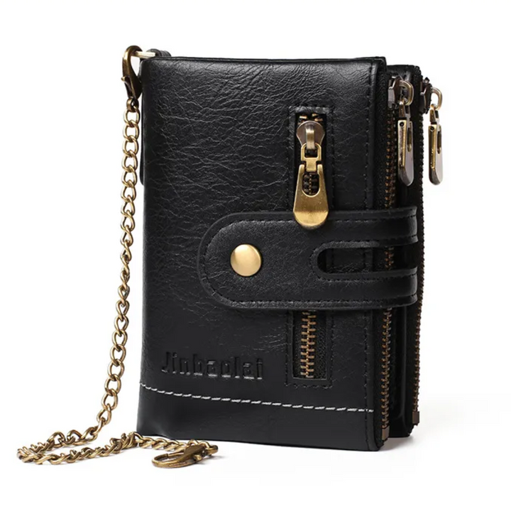 Vintage Herren Brieftasche mit robuster Kette, sicherer Diebstahlschutz, elegantes Schwarz.