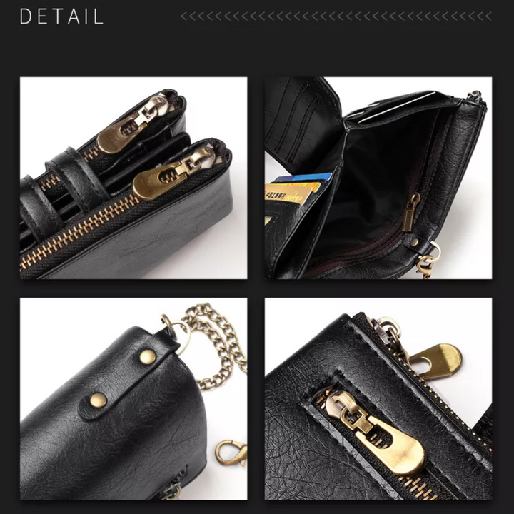 Fashion Herren Portemonnaie mit Kette, schwarz, Retro-Design, praktischer Kartenhalter für jeden Tag.
