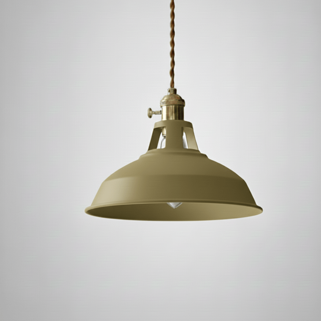 Farbig lackierte Vintage Pendelleuchte, Industrie Designlampe, perfekt für Esszimmerbeleuchtung.