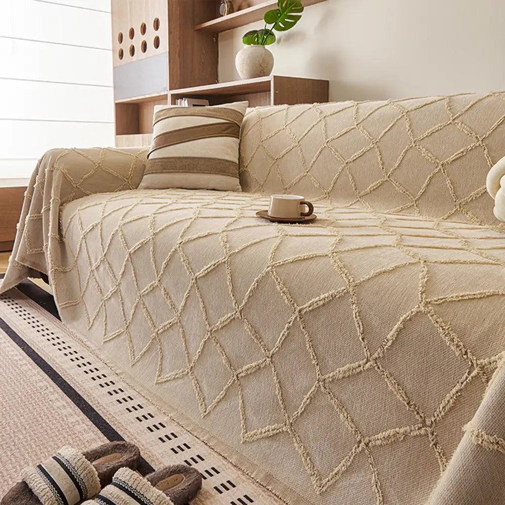 Weicher Chenille Sofaüberwurf mit elegantem Retro-Jacquard-Muster, schützt Ihre Couch.