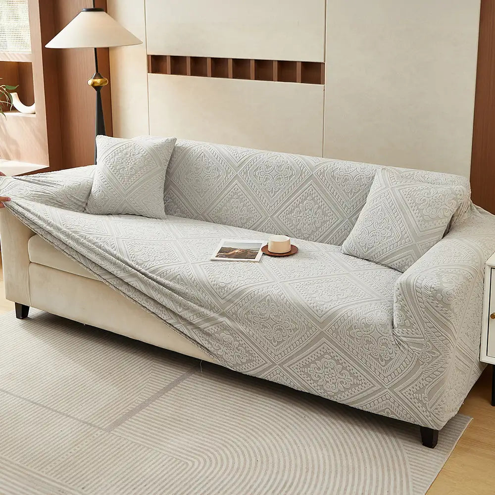 Retro Jacquard Sofabezug, elastisch, vollschutz. Ideal für Wohnzimmer, tierfreundlich & waschbar.
