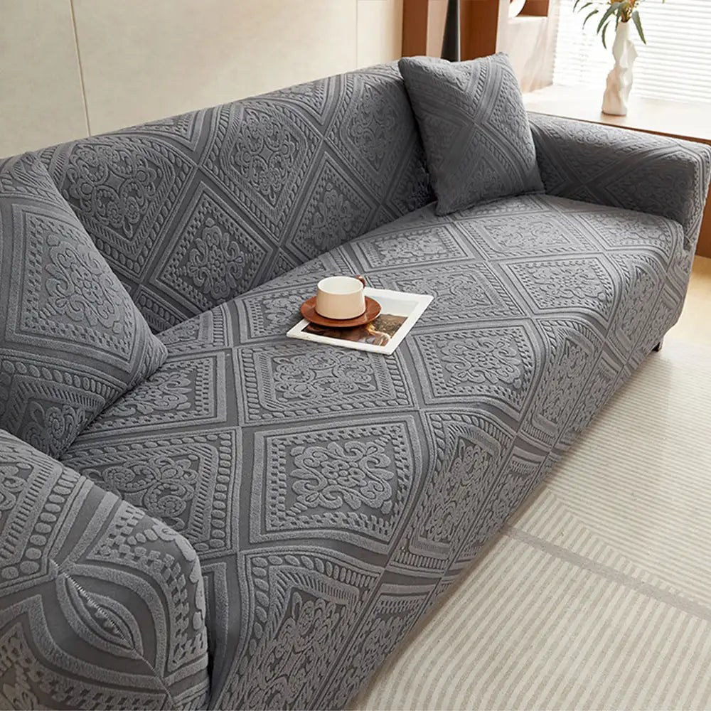 Magischer Vollschutz für Ihr Sofa: Retro Jacquard Sofabezug. Tierfreundlicher & waschbarer Couchschutz.