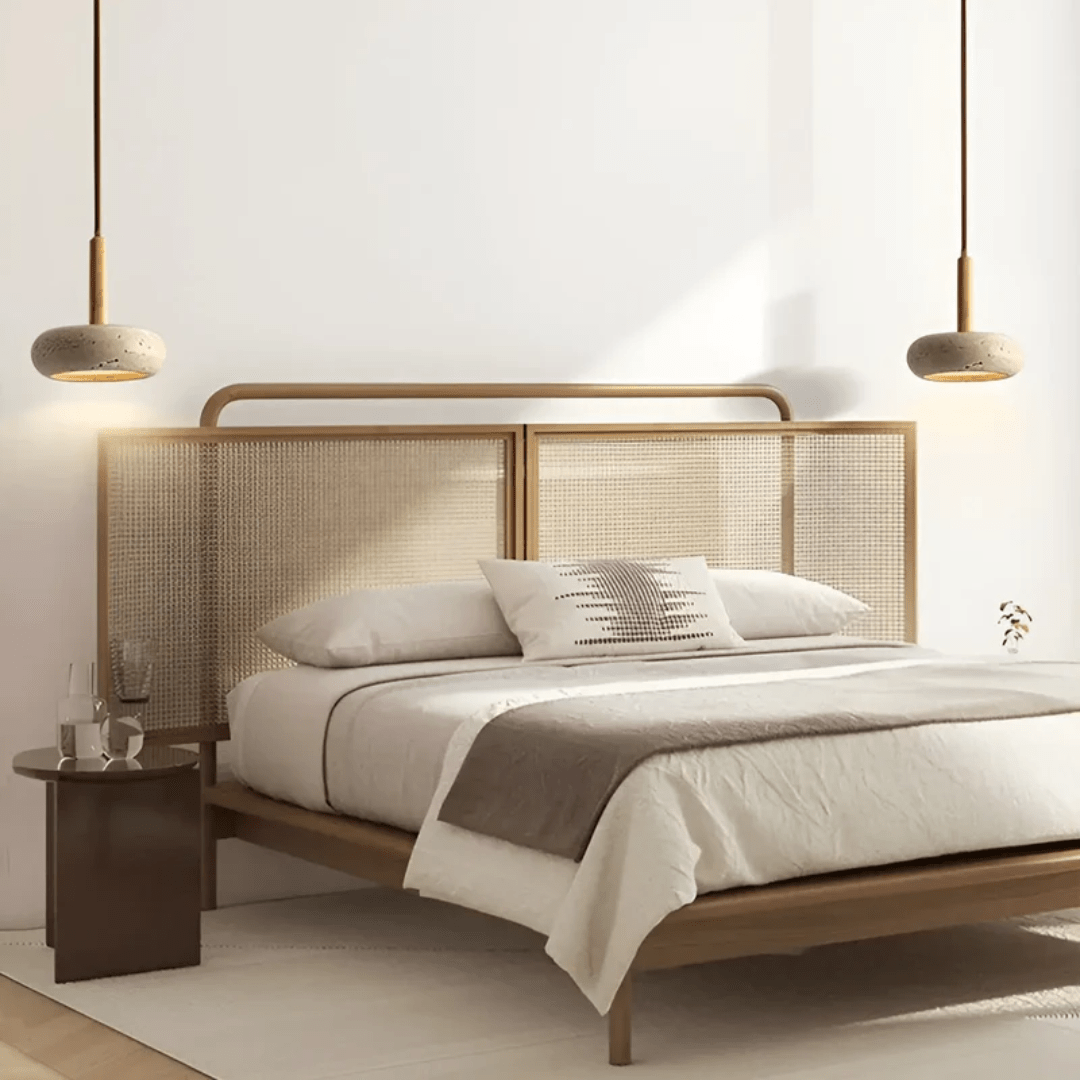 Hochwertige LED-Deckenleuchte aus Holz und Stein. Für ein gemütliches, warmes Licht im Wohnzimmer.