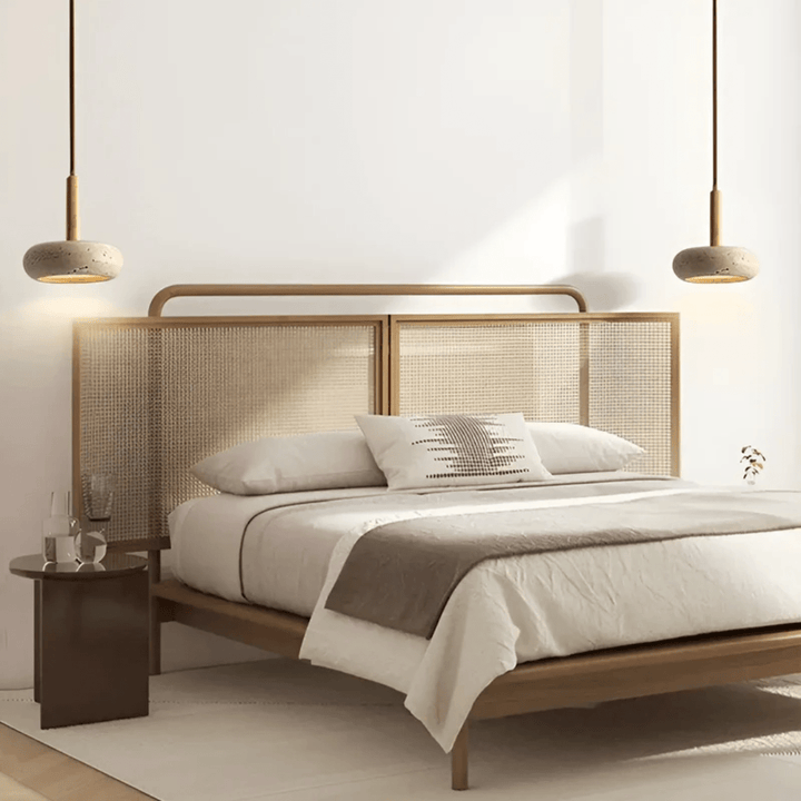 Hochwertige LED-Deckenleuchte aus Holz und Stein. Für ein gemütliches, warmes Licht im Wohnzimmer.