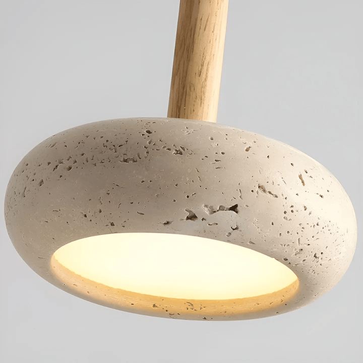 Einzigartige Retro-LED-Deckenlampe. Natürliche Holz- und Steinelemente für ein japanisches Ambiente.