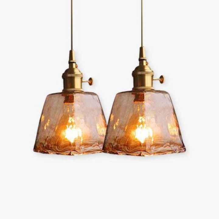 Retro LED Hängeleuchte für Wohnzimmer, Metall-Glas-Design, stilvolle Beleuchtung.