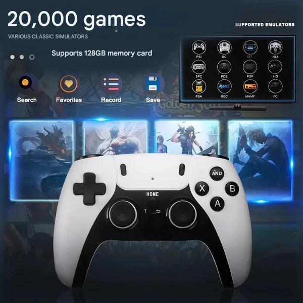Stilvolle Retro-Spielkonsole für endlosen Gaming-Spaß, inklusive 20.000 Klassikern und drahtlosen Controllern.