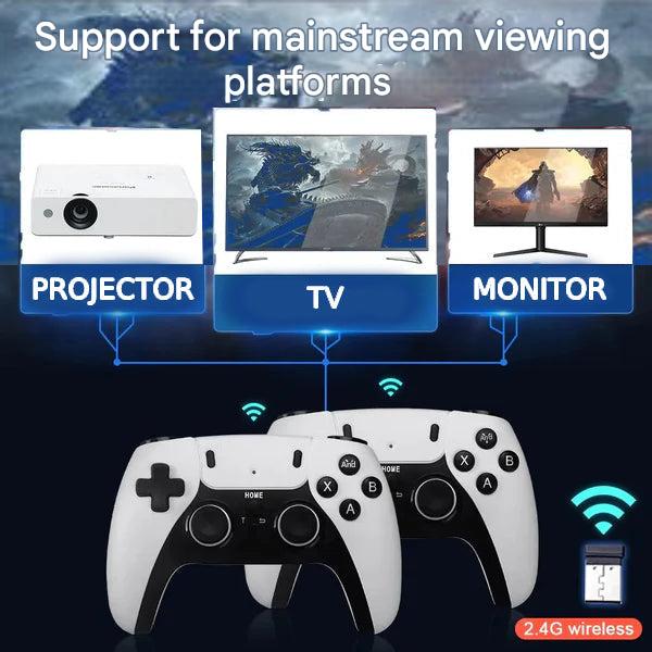 Pixento Retro-Konsole mit HDMI, vorinstallierten 20.000 Spielen und drahtlosen Gamepads für spannende Gaming-Abende.