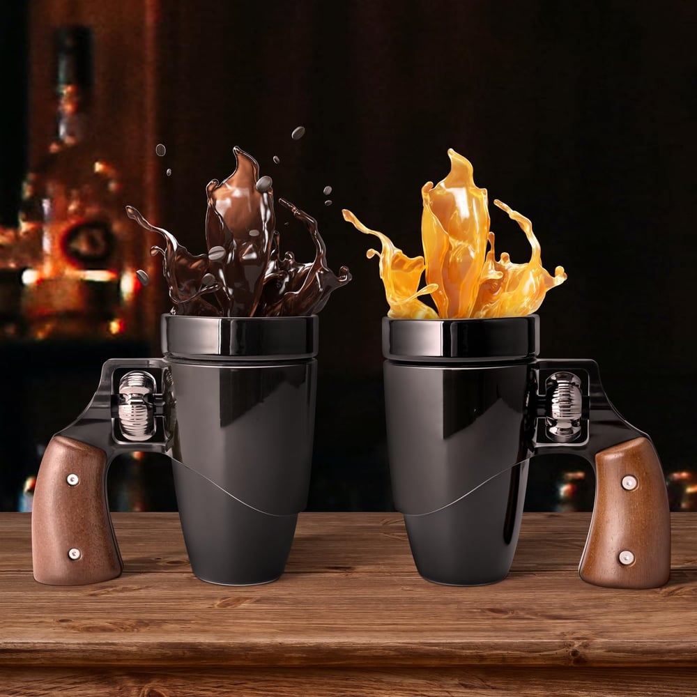 Originelle Revolver-Kaffeetasse für Herren, Keramikbecher mit Schuss-Detail, coole Geschenkidee.