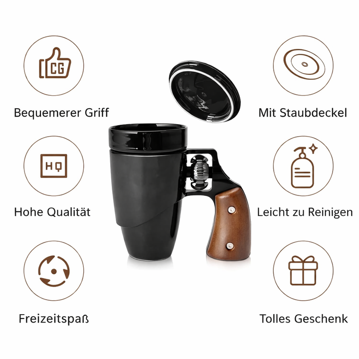 Einzigartiger Keramikbecher im Revolver-Design, perfekte Kaffeetasse für Männer und Bürotassen-Fans.