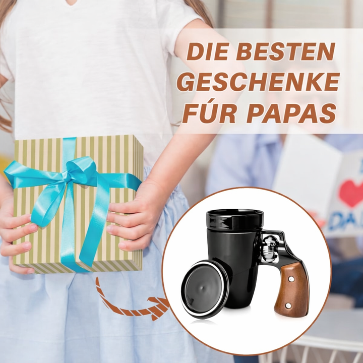 Schwarze Revolver-Kaffeetasse, Keramikbecher mit kreativem Griff & Schuss-Motiv, originell für Herren.