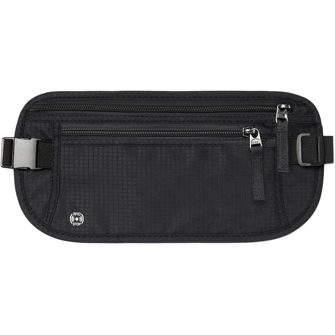 RFID-Schutz Bauchtasche für sicheres Reisen: diskrete Hüfttasche für Reisepass & Geld in Schwarz für Damen & Herren.