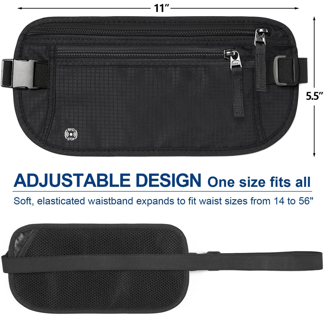 Robuste RFID-Schutz Hüfttasche in Blau für Damen & Herren, ideal als verdeckter Geldbeutel & Reisepass-Tasche.
