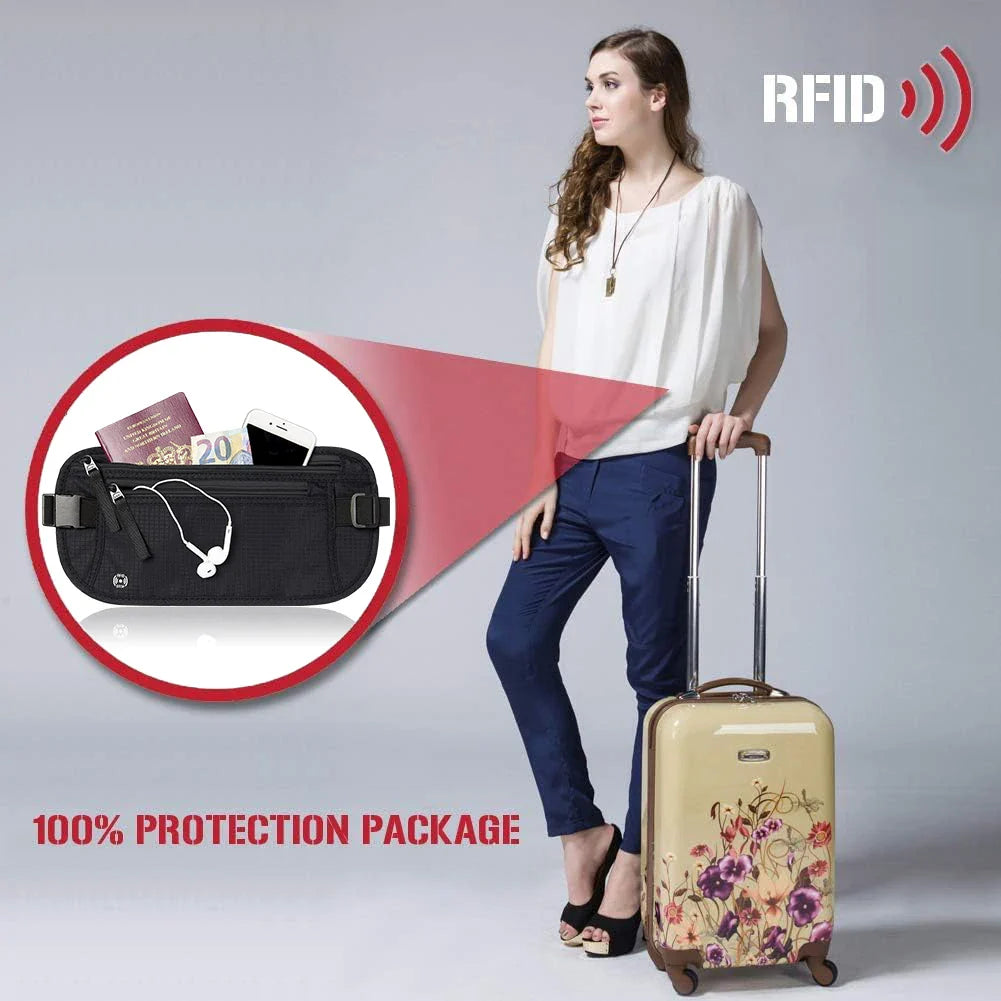 RFID-Schutz Reisepass-Bauchtasche: sichere, diskrete Hüfttasche in Grau für Geldbeutel und wichtige Reisedokumente.
