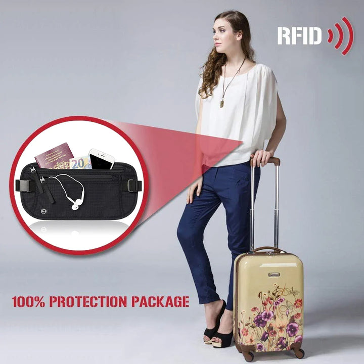 RFID-Schutz Reisepass-Bauchtasche: sichere, diskrete Hüfttasche in Grau für Geldbeutel und wichtige Reisedokumente.