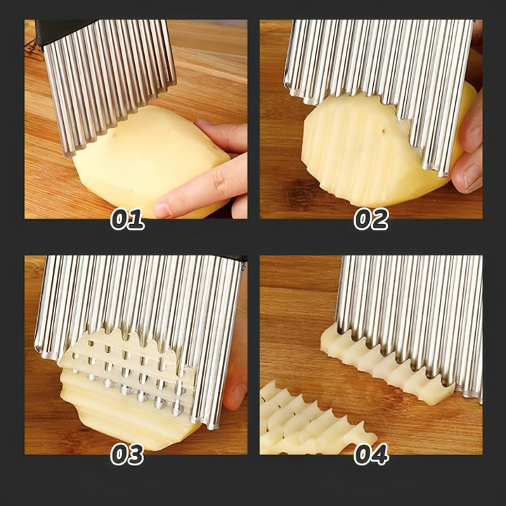 Scharfe Wellenklinge des RippleCutter Wellenhobels für müheloses, dekoratives Schneiden von Gemüse.