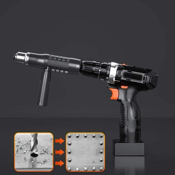 Vielseitiges DIY Nietwerkzeug für Heimwerker; RivetMaster Pro Nietenadapter für Metallbearbeitung & Reparaturen.
