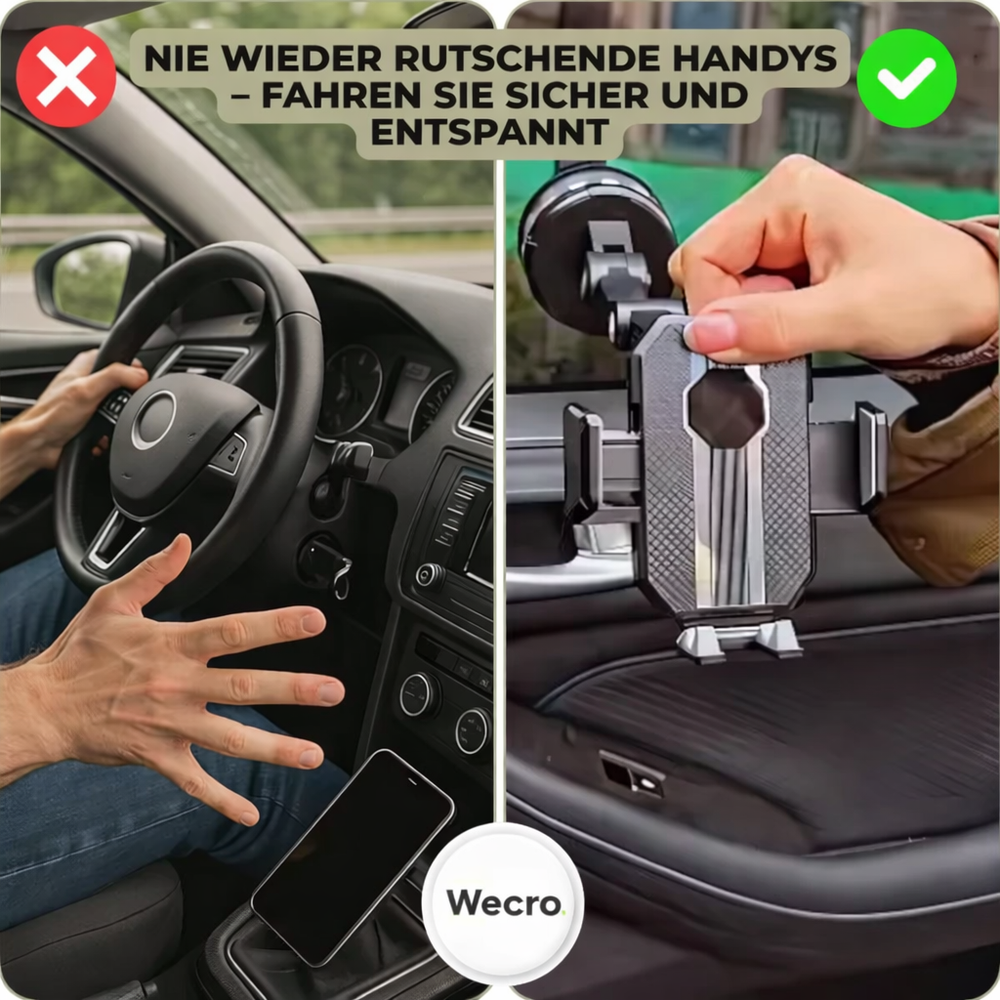 Universal Smartphone Halterung für das Auto mit extra starkem Saugnapf für Armaturenbrett oder Windschutzscheibe.