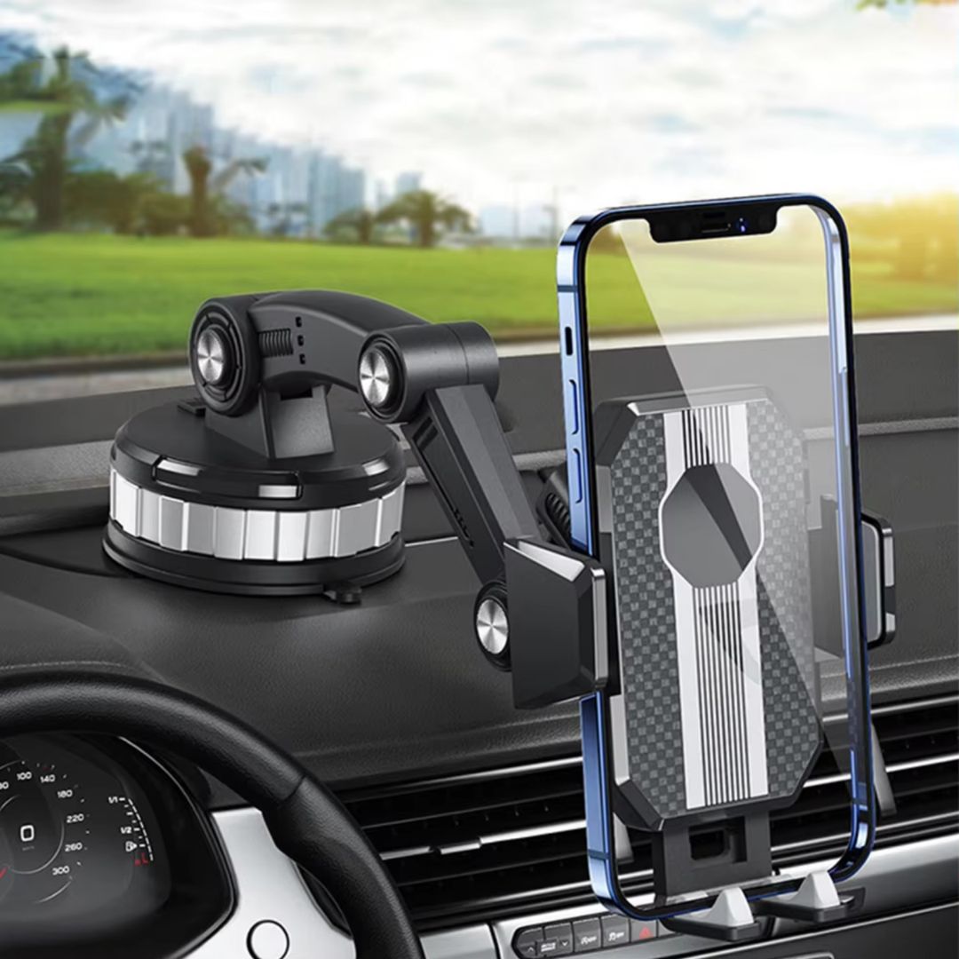 Sichere Handyhalterung fürs Auto, universal passend, mit robustem Saugnapf für stabilen Halt am Armaturenbrett.