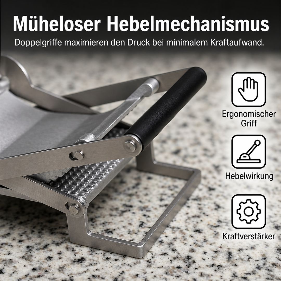 Fleischpresse aus robustem Edelstahl, ideal zum gleichmäßigen Pressen von Fleisch für Burger & Schnitzel.