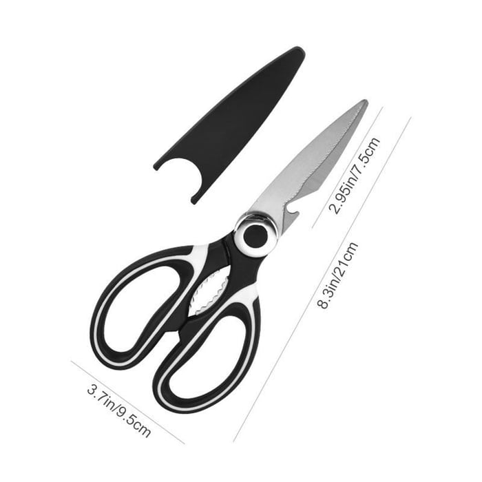 Multifunktionale Edelstahl Küchenschere mit scharfen Klingen, Flaschenöffner und Nussknacker für jede Küche.
