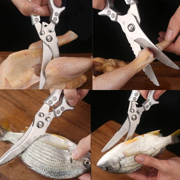 Küchenschere aus Edelstahl, geschlossen. Robuster Küchenhelfer für Fleisch, Knochen & mehr.