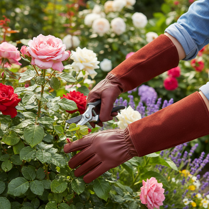 Robuste Gartenhandschuhe unisex, braun & weißgrau, mit flexiblem Bund. Ideal für Gartenarbeit, Schutz & Komfort für Gärtner.