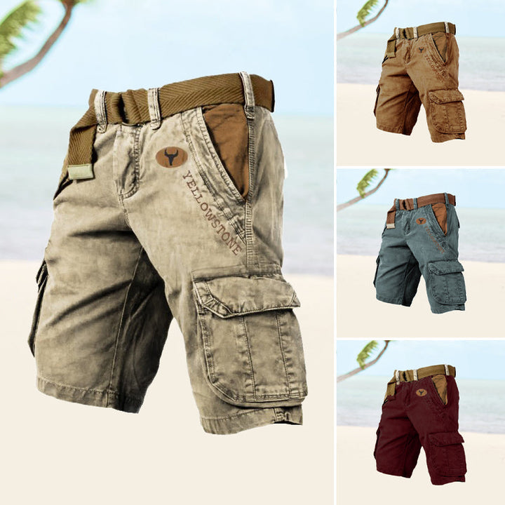 Robuste Herren Cargo Shorts, dunkelblau, mit mehreren praktischen Taschen, ideal für Outdoor & Freizeit.