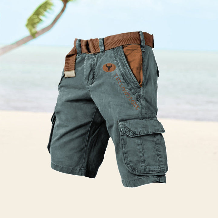Moderne Herren Wandershorts, olivgrün, mit geräumigen Cargo-Taschen, optimal für Outdoor-Aktivitäten.