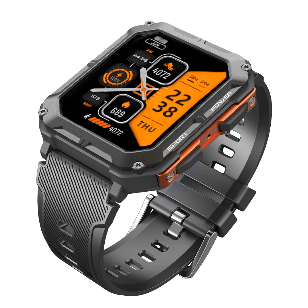 Nahaufnahme: Display der Herren Outdoor-Uhr zeigt aktuelle Herzfrequenz und Schrittzahl an.