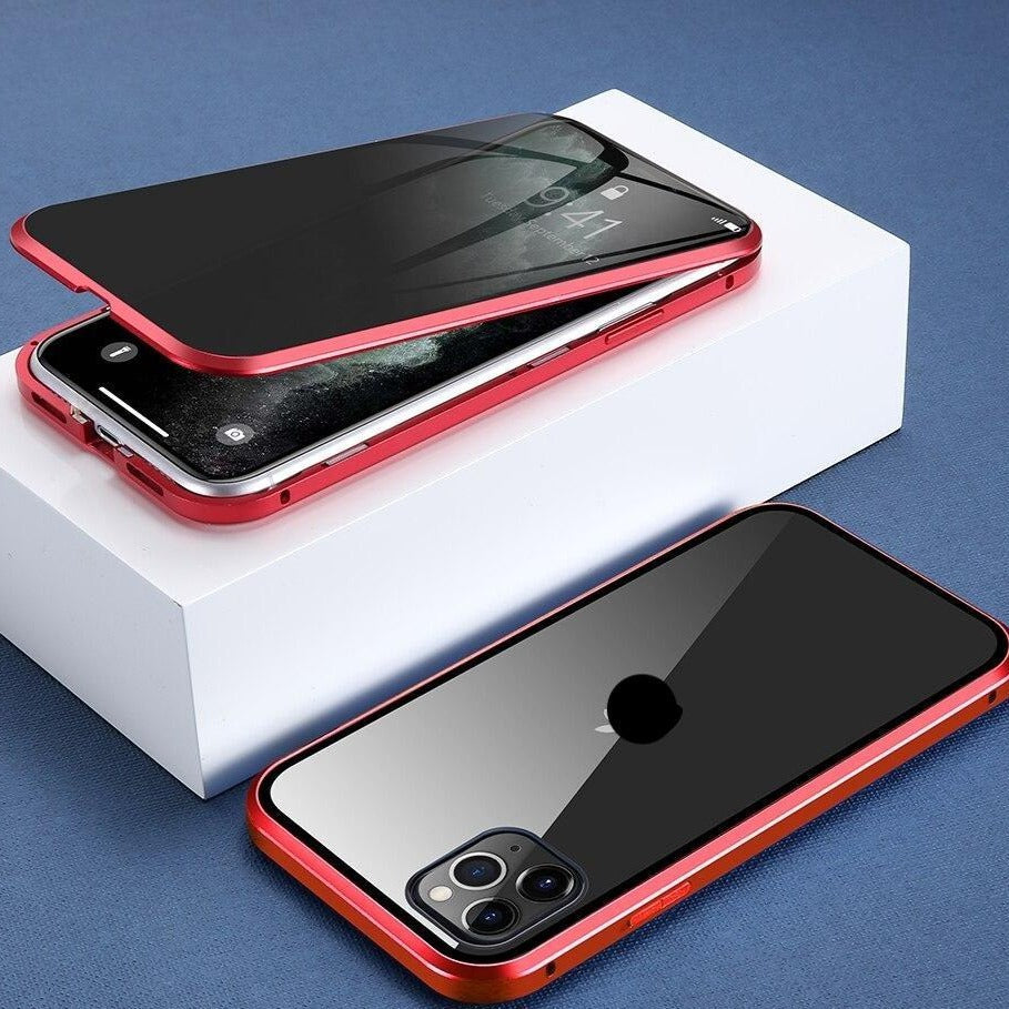 Robuste iPhone Handyhülle aus Metall mit gehärtetem Glas & Sichtschutz; perfekter Kratz- & Stoßschutz.
