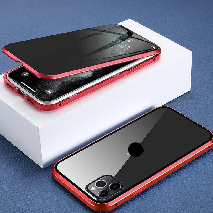 Robuste iPhone Handyhülle aus Metall mit gehärtetem Glas & Sichtschutz; perfekter Kratz- & Stoßschutz.