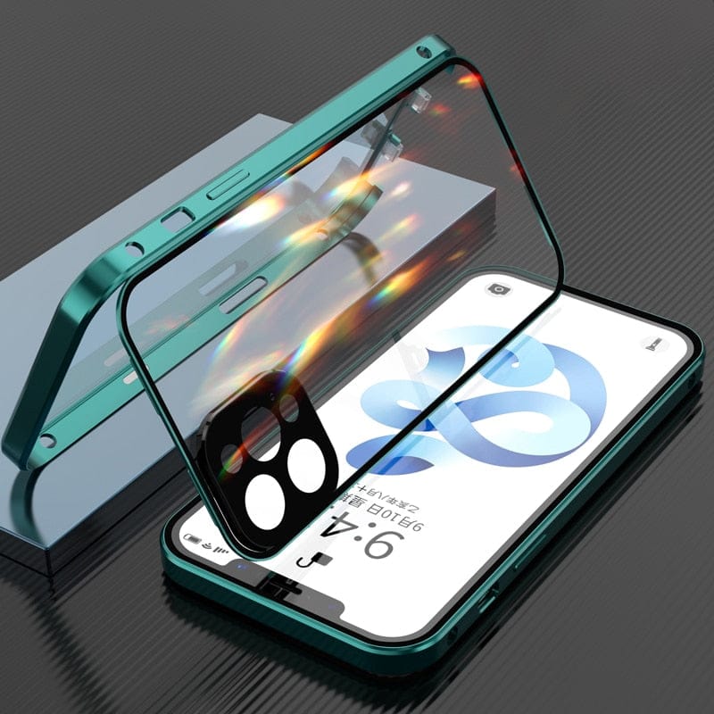 Hochwertige iPhone Schutzhülle aus Aluminium mit 360° Schutz und Kameraabdeckung.