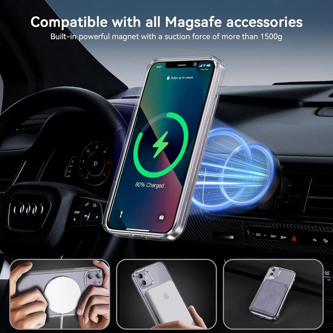 Dünne iPhone Schutzhülle mit Glas. Magnetisch und stoßfest für optimalen Fallschutz. MagSafe kompatibel.