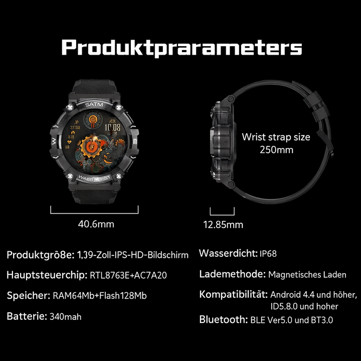 IronForce Pro Smartwatch mit hellem Anti-Glare Display. Einfache Bedienung und Da Fit App Integration.