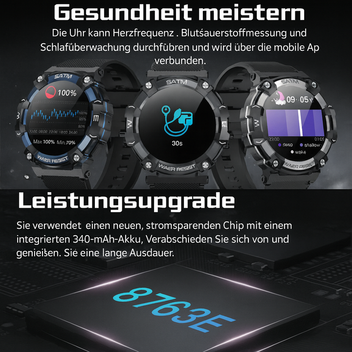 Elegante, robuste IronForce Pro Herren Smartwatch. Modernes Design mit langlebigem Aluminium Gehäuse.