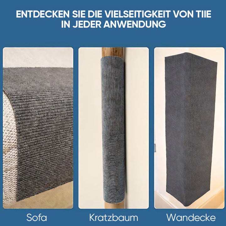 Katzen Kratzschutzmatte am Ecksofa befestigt, schützt Polster & dient der Katze als attraktives Kratzbrett.