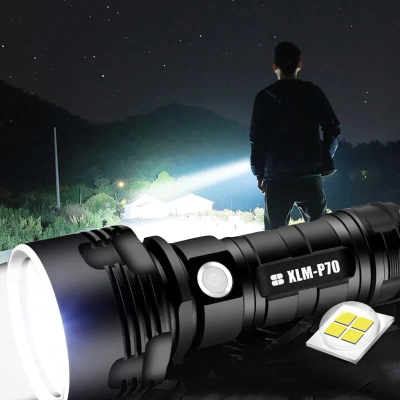 Robuste LED-Taschenlampe für Outdoor-Abenteuer. Wasserdicht, 3000-5000 Lumen, ideal für Camping & Wandern.